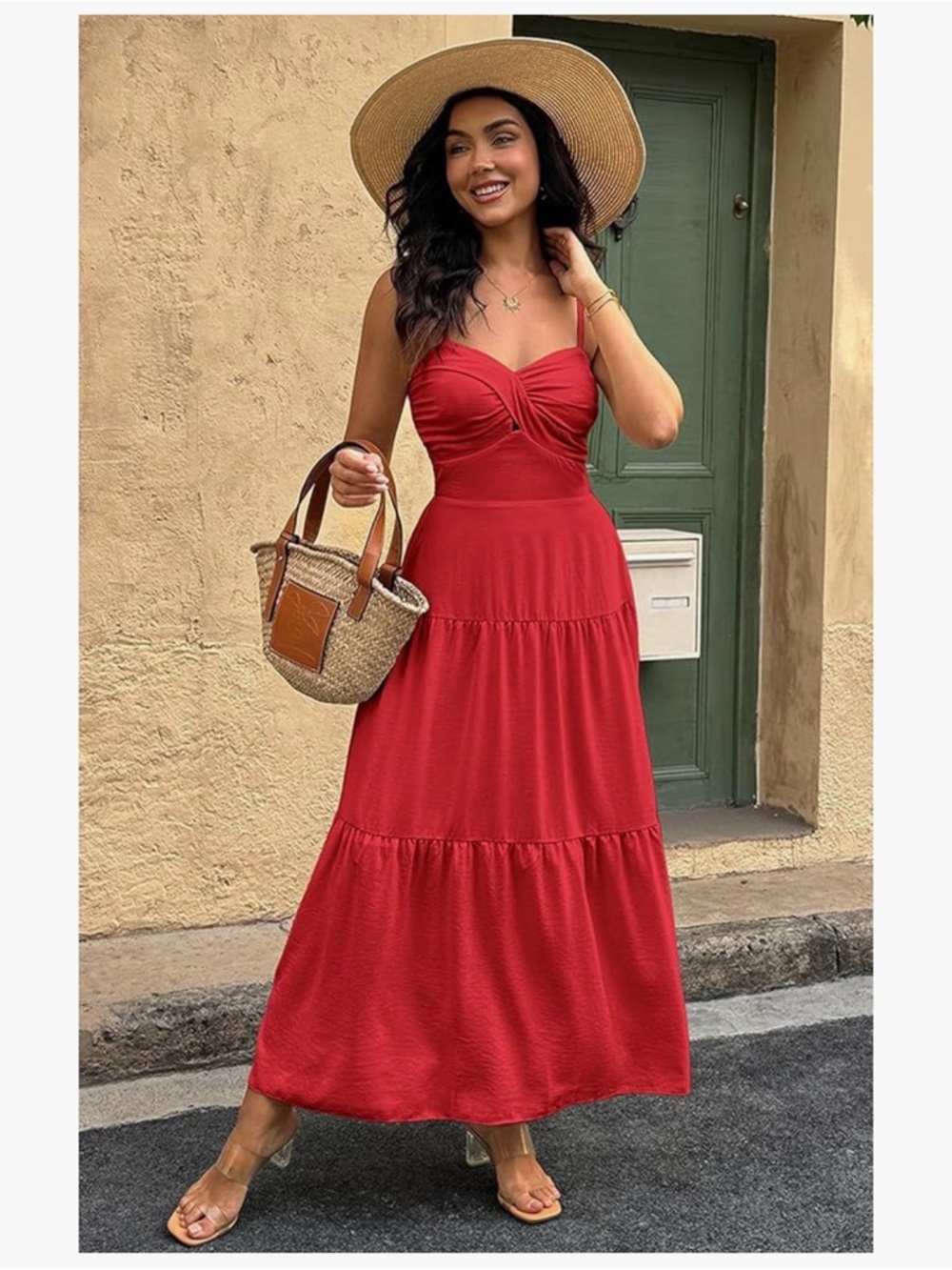 NWT Red Spaghetti Strap Tiered Maxi Dress-S - Picture 10 of 16